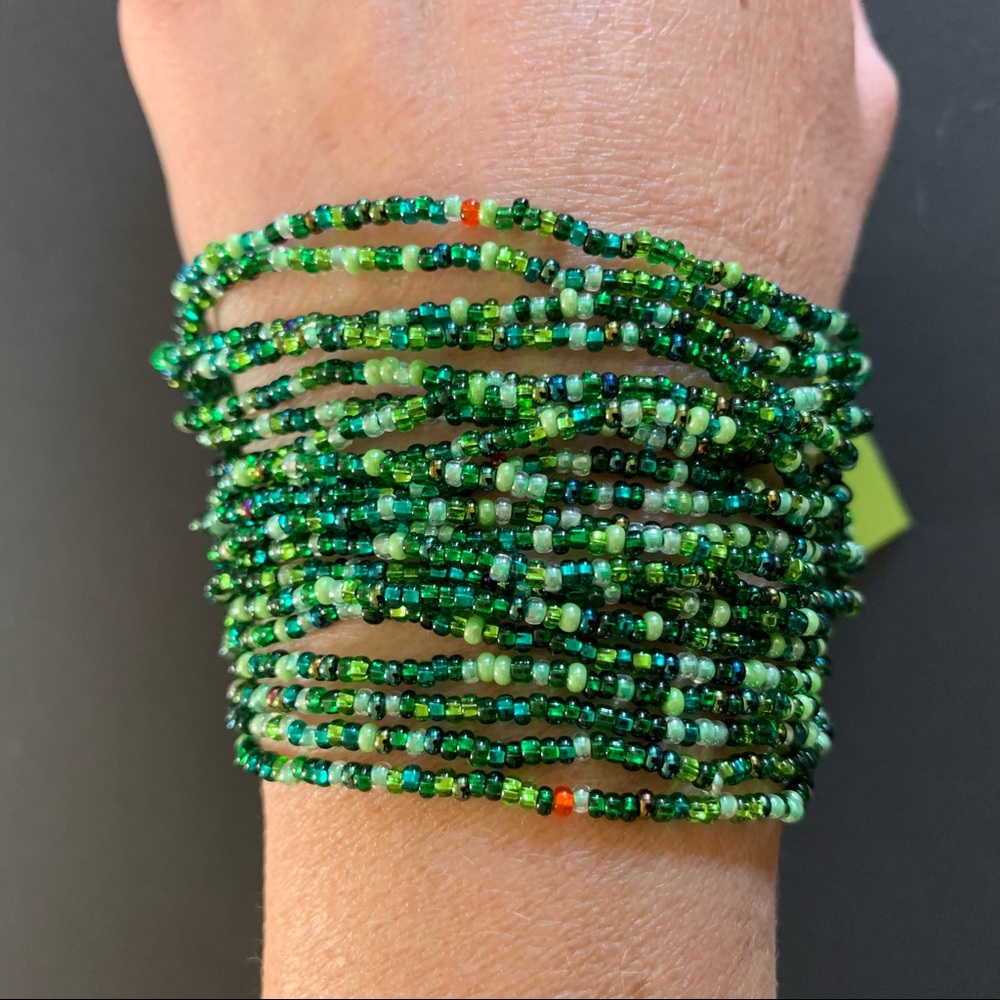 Green beaded World of Good multi strand glass bead bracelet, NWT